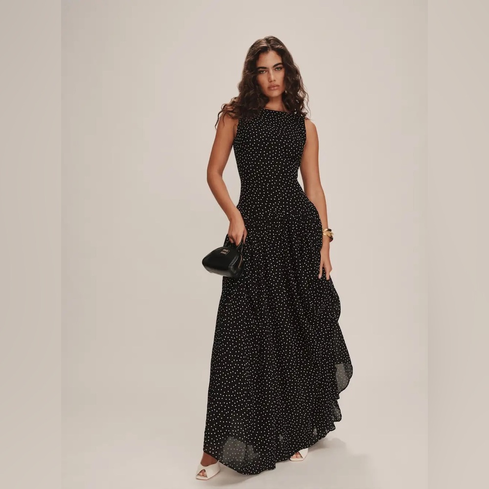 Reformation Black and White Polka Dot Maxi Dress